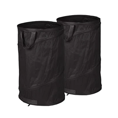 Imagen de Relaxdays Bolsas Jardín, Auto desplegables, Set2, 120L, Sacos Hojas PopUp, Asas, Resistente Rayos UV, Impermeable, Negro