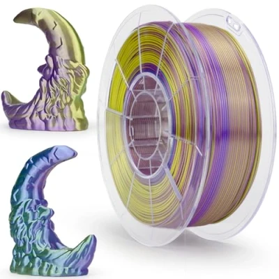 Imagen de ZIRO Filamento de seda triple color para impresora 3D 1.75mm y bolígrafo 3D, PLA multicolor, 1kg(2.2lbs), Verde &amp; Azul Púrpura