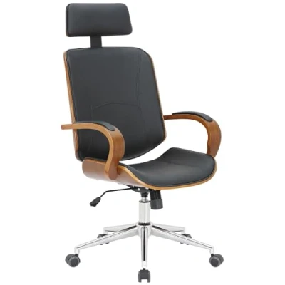 Imagen de CLP Silla De Oficina Dayton Madera, Metal &amp; Tapizado En Polipiel I Escritorio Giratoria con Reposabrazos, Color:Nuez/Negro