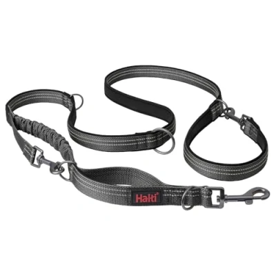Imagen de Correa Multifuncional para Perros HALTI Anatomy con Doble Enganche, Ideal pasear y adiestrar Perros. Cómoda de Sujetar, Reflectante Ligera. Adecuada Cachorros (Talla L, Gris)