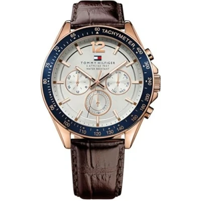 Imagen de Tommy Hilfiger Reloj Multifunción de Cuarzo para Hombre Esfera Plateada Blanca, 3 Subesferas, Pulsera Acero Inoxidable o Cuero, Resistente al Agua 5ATM