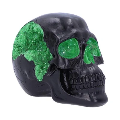 Imagen de Nemesis Now Adorno de Calavera Terror, polirresina, geoda Negra y Verde, 17 cm