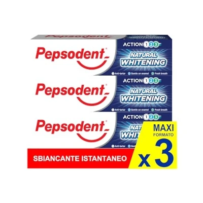 Imagen de Pepsodent Pasta de dientes blanqueadora natural con flúor y calcio para más blancos en una semana, 75 ml (3 x ml)