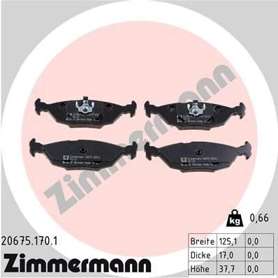 Imagen de ZIMMERMANN 20675.170.1 Juego de pastillas freno preparado para indicador desgaste Foto correspondiente a la entrega BMW: 3 Berlina, Cabrio