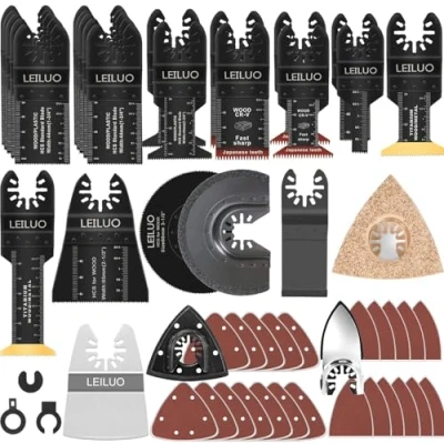 Imagen de LEILUO 112 Piezas Oscilante Multi Herramienta Accesorios Kits Corte Lijado Lechada Titanio Sierra con Bolsa de Almacenamiento Compatible DeWalt Dremel Makita y Más