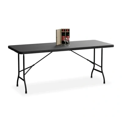 Imagen de Relaxdays Mesa Jardín, Plegable, 72x180x74cm, Plástico, Acero, Resistente Intemperie, 8 Personas, Tablero Camping, Negro, 72x180x74 cm