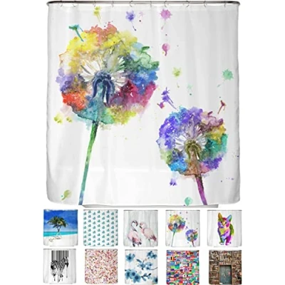 Imagen de arteneur® Cortina de ducha antimoho, 200 x cm, con certificación Öko Tex Standard 100, dobladillo peso, opaca, impermeable, lavable, 12 anillas y libro electrónico, diente león colorido