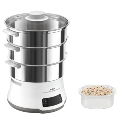 Imagen de Tefal Vaporera eléctrica Convenient Series Deluxe VC502D de 900 W, 8 programa cocción, bol acero inoxidable, hasta 3 platos a la vez, panel control táctil