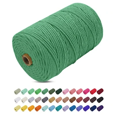 Imagen de Uiopa Hilo Macrame 3mm x 200m, Cuerda Gruesa de Algodon Natural, Cordel Colores Algodón para Manualidades, Pared, Cortinas, Colgar Plantas, Fotos (Verde)