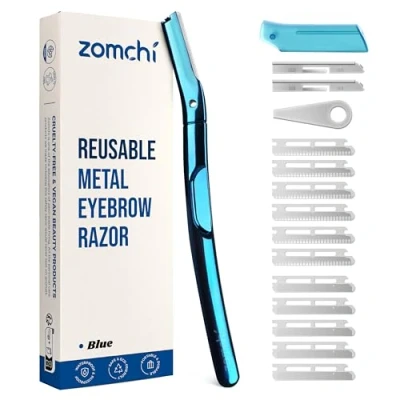 Imagen de ZOMCHI Cuchilla Cejas Facial Mujer Ojillas para y Dermaplaning Tool Cuchillas Faciales con 11 Azul