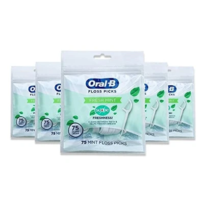 Imagen de Oral B Picas de seda menta fresca con alcance frescura, resistente a la rotura, 75 unidades (paquete 5)
