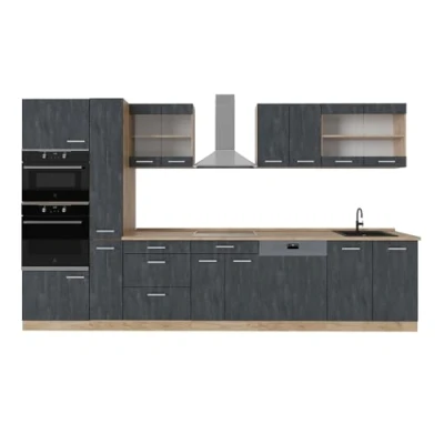 Imagen de Vicco Mueble de Cocina R Line, Hormigón Negro/Roble Dorado, 350 cm, ET Roble