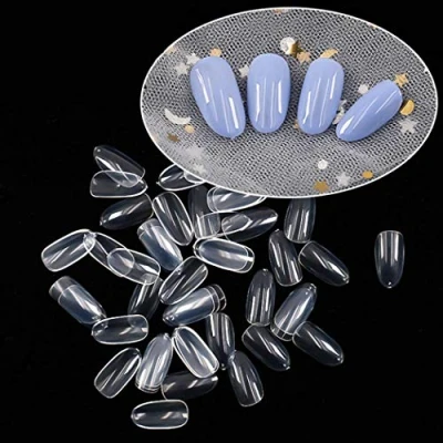Imagen de Sethexy Corto Oval Uñas falsas 500 piezas 10 tamaños Cobertura total Acrílico Puntas de por arte Diseño (Claro)