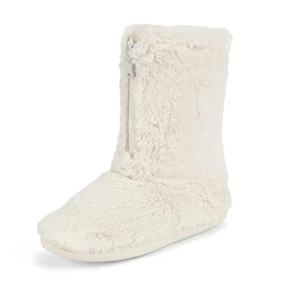 Imagen de Polar Cremallera de espuma viscoelástica cubierta piel sintética suela goma interior exterior acogedor zapatillas bota lujo para mujer Crema 40