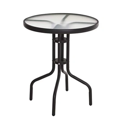 Imagen de mesa redonda de metal y cristal, 70 x 60 cm, bistró con placa jardín, balcón, terraza, color negro