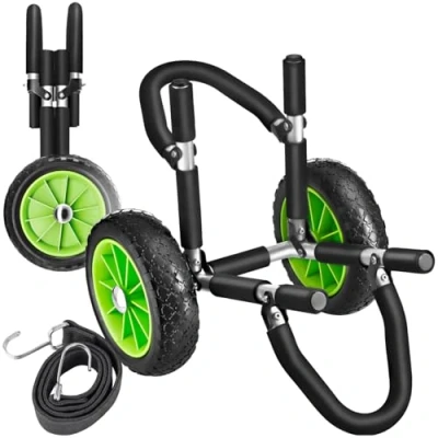 Imagen de tectake® Carro de Transporte para Tabla Surf o Padel Surf, Playa, Aluminio, 2 Tablas, 20 kg Carga, Ruedas 24 cm, Correas Resistentes Ganchos Metal Negro/Verde