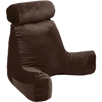 Imagen de Bananair Cojín Lectura Cama Tela de Terciopelo, Suave y Agradable Relleno Espuma, Cómodo Óptimo Apoyo para la Espalda, Prácticos Reposabrazos, Asiento Ergonómico Almohada (Marrón)