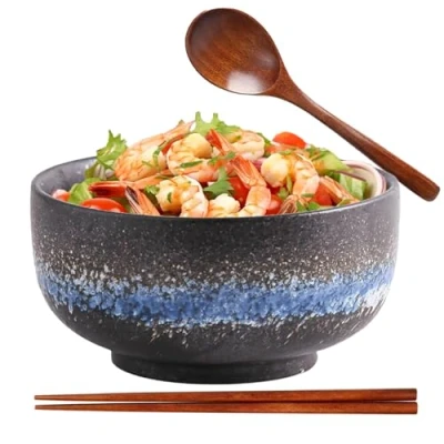 Imagen de Ramen Bowl,Juego de tazón ramen,Cuenco japonés cerámica,Ramen Bowl con cuchara Palillos,Ramen Bowl,Tazones sopa porcelana,Ensaladeras