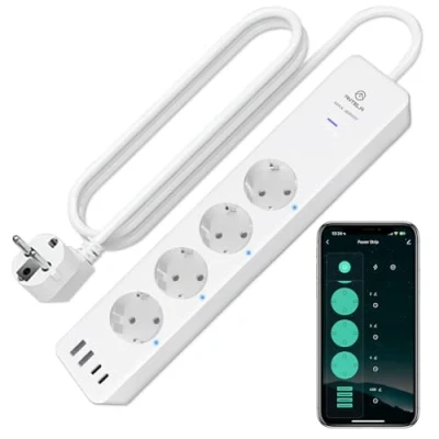 Imagen de ANTELA Regleta Inteligente Wifi 3680W/16A, 4 Enchufes + 2 USB A+2 C (Carga Rápida), Monitoreo de Consumo,Horarios y Temporizadores, Compatible con Alexa Google Home, 2,4 Ghz