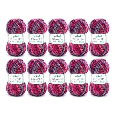 Imagen de Gründl Lana de Fieltro, (Certificado Oeko Tex ®, 100% Fieltro Nueva, 50 g / m, tamaño Aguja: 8 9, 10 ovillos á g), Multicolor Violeta bordeos Antracita