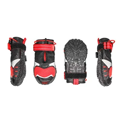 Imagen de Kurgo Blaze Cross, Zapatos Resistentes al Agua, Protectores de Patas para Todas Las Estaciones, Botas Nieve Reflectantes Perros pequeños, medianos y Grandes, Cuero, Rojo/Negro, Small