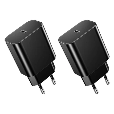 Imagen de 20W 2 Pack Adaptador USB C, Compatible para iPhone 15/15 Plus/15 Pro/15 Pro Max 14 13 12 SE, AirPods iPad, Samsung Galaxy, USBC de Corriente Enchufe Cargador Rápido,Negro