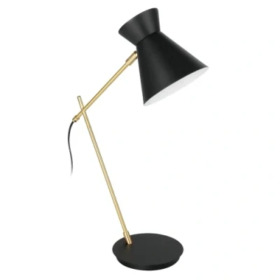 Imagen de Eglo lámpara de mesa Amezaga, iluminación escritorio 1 luz, minimalista, luz metal en negro y latón, con interruptor, casquillo E27