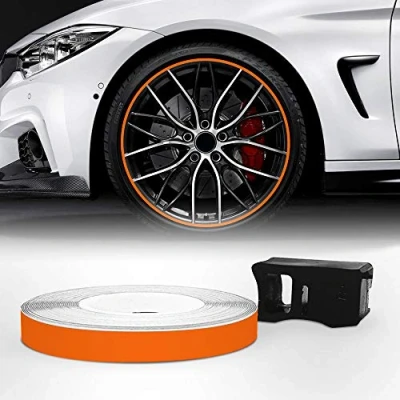 Imagen de 4R Quattroerre.it 10344 Wheel Trim Tiras adhesivas Reflectantes con Aplicador para Llantas de Coche, Naranja, 7 mm x 6 mt