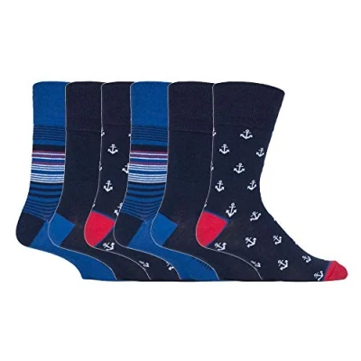 Imagen de 6 pares Gentle Grip calcetines hombre sin elastico 39 45 eur colores surtidos cuadrados (MGG549 Anchors)