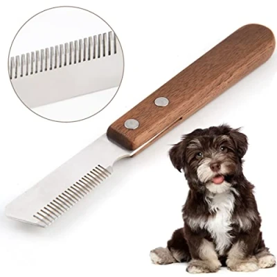 Imagen de onebarleycorn Cuchillo pelador Profesional para Perros, Mango de Madera ergonómico Herramienta Aseo Mascotas Diestros
