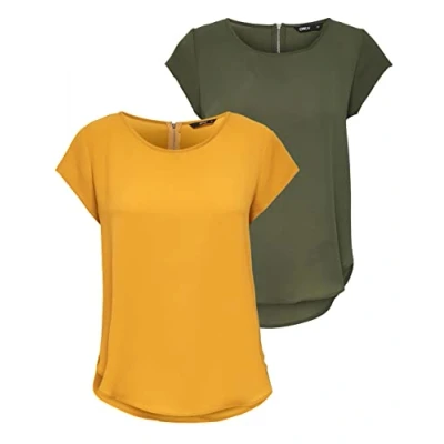 Imagen de ONLY Vic Short Sleeve Top, Amarillo/Verde (1 x Amarillo Dorado/1 Kalamata), 38