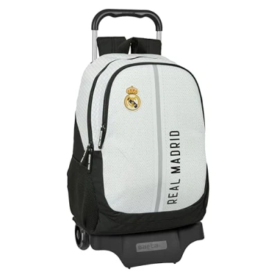 Imagen de Safta REAL MADRID 1ª EQUIPACIÓN 24/25 Mochila Escolar, Espalda Ergonómica, con Carro Evolution, Ideal para Niños de Diferentes Edades, Cómoda y Versátil, 32x16x44 cm, Color Blanco/gris