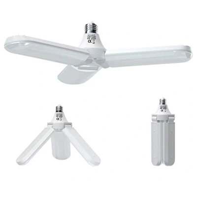 Imagen de HZSANUE E27 LED Luz de Garaje 45W, 6500K Blanco Frío 5000Lm Lámpara Taller Deformable con 3 Paneles Ajustables, Iluminación Techo LED, para Garajes, Sótanos, Almacén, Ático, Gimnasio (Pack 1)