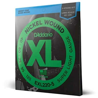 Imagen de D&#039;Addario Cuerdas Bajo Electrico EXL220 5, Super Ligera, 40 125 (5 Cuerdas), Escala larga