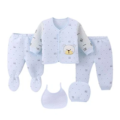Imagen de 5 Piezas Conjunto Bebe Niña Recien Nacido Invierno de Ropa Dormir + Sombrero Pantalones Babero, Fossen Niño Peleles, 0 3 meses