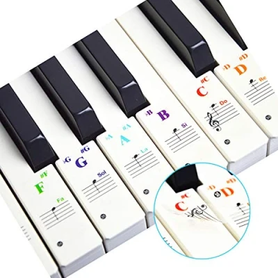 Imagen de pegatinas de piano,YMWALK piano o teclado colores para teclados 88/61/49/37 teclas, transparentes y extraíbles notas teclas niños principiantes