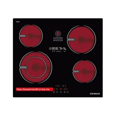 Imagen de Corberó Placas Vitrocerámica 60 cm CCVG8422 4 Zonas 6400 W Touch Control Booster Temporizador 99 Min 9 Niveles Potencia Bloqueo Seguridad niños, Negro,
