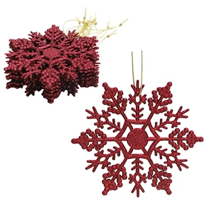 Imagen de Christmas Concepts Paquete de Decoraciones Colgantes Copos Nieve con Brillo 12 10 cm navideñas ... (Rioja Rojo)