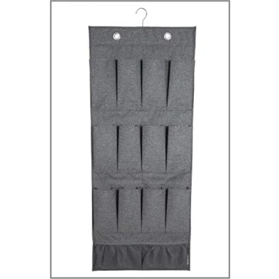 Imagen de Bigso Box of Sweden Zapatero colgante de poliéster y cartón Percha organizadora para puerta o pared Organizador armarios con 12 compartimentos zapatos, accesorios, juguetes, etc. gris