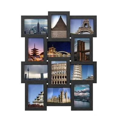 Imagen de SONGMICS Marco de Fotos Múltiples, 12 Marcos Collage para Pared, 10 x 15 cm, Decoración Requiere Montaje, Negro Tinta RPF26BK