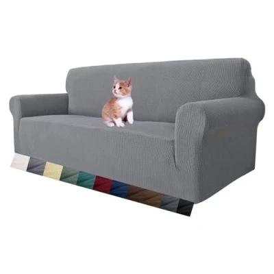 Imagen de MAXIJIN Funda elastica para sofa, 1 Pieza Sala de Estar Jacquard Protector Muebles Perros (3 Plaza, Gris Claro)