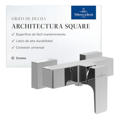 Imagen de grifo de ducha Architectura Square Villeroy &amp; Boch, mezclador para con válvula antirretorno, monomando montaje sobre revoque, rectangular, Cromo