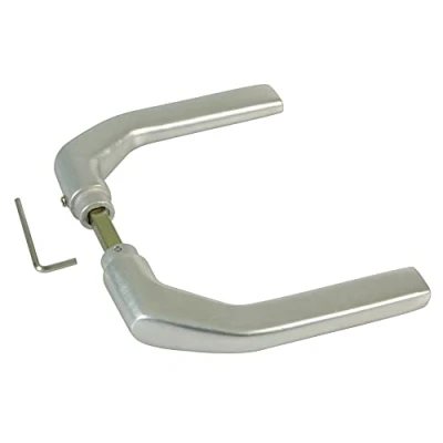 Imagen de Amig Juego de Manillas Plateadas Aluminio sin Placa Ideal para Puertas Paso y Entrada 130 x 61 mm · Grosor Máximo Puerta 65 Manija con Manivela Funcional, Decorativa Moderna