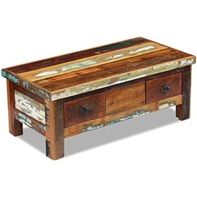 Imagen de vidaXL Mesa de Centro con 2 Cajones Madera Maciza Reciclada 90x45x35 cm Auxiliar