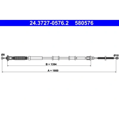 Imagen de ATE 24.3727 0576.2 Cable de Freno Mano 1660 FIAT: Punto II Hatchback, III Hatchback