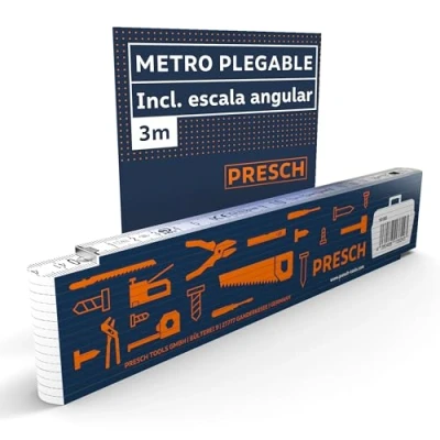 Imagen de Presch Metro plegable de 3 metros con escala ángulo Madera Azul Números grandes y altamente legibles Encaje preciso madera, plegable, carpintero