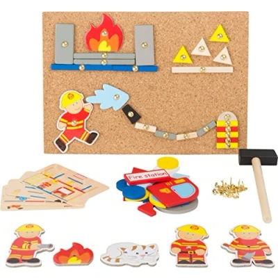 Imagen de Small Foot pequeño pie 10581 Hammer Juego Bombero de Madera, Piso Corcho con Motivos la Brigada Bomberos para martillar, a Partir 6 años