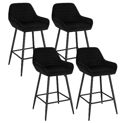 Imagen de WOLTU Taburete de Bar con Respaldo Paquete Marco Metal Muebles Cocina Asiento Terciopelo Alto Sillas Altas Negro, BH372sz 4