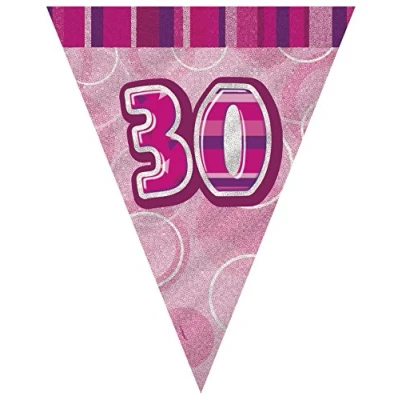 Imagen de Unique Party Banderines cumpleaños, Color rosa, edad 30 (90953)