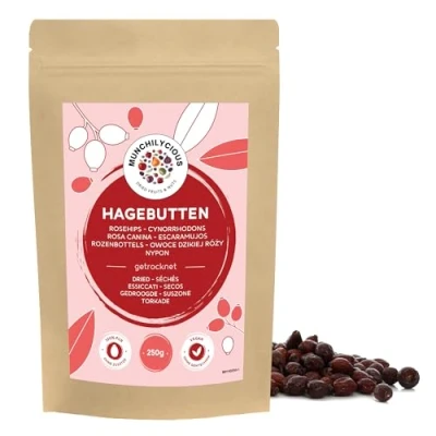 Imagen de escaramujo seco 250g de Munchilycious, escaramujos secos enteros y sin azúcar, ideales para preparar infusion escaramujo, te